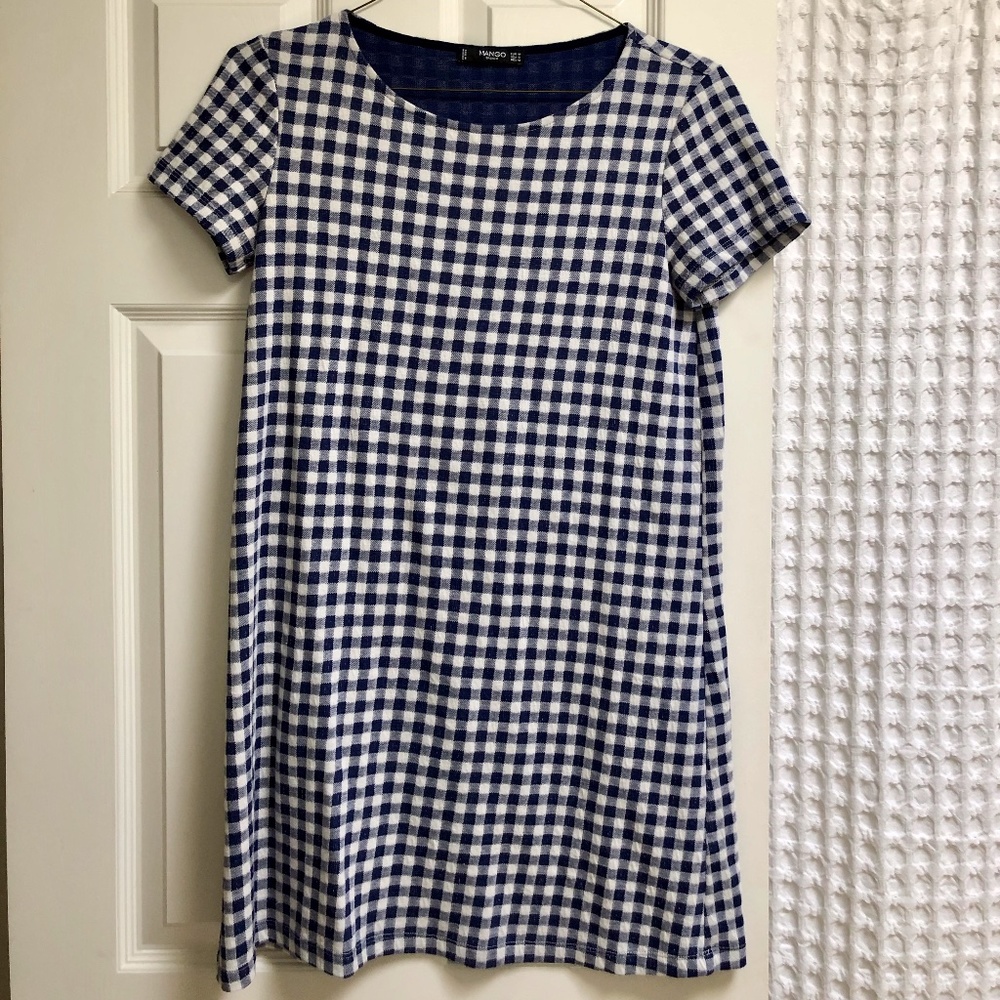 Navy Blue Checkered Mango Mini Dress